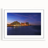 Abstract art print of Daytona scenery in muted earth tones on a framed white mat, suitable for dining room or bedroom decor.