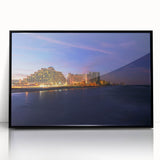 Large abstract wall art depicting Daytona scenery in muted gray and blue tones on a framed acrylic.