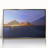 Mid-century modernist Daytona scenery on large acrylic print, featuring gold and blue tones, ideal for modern art wall decor.