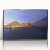 Mid-century modernist art depicting Daytona scenery in pastel shades on a silver-framed acrylic print.