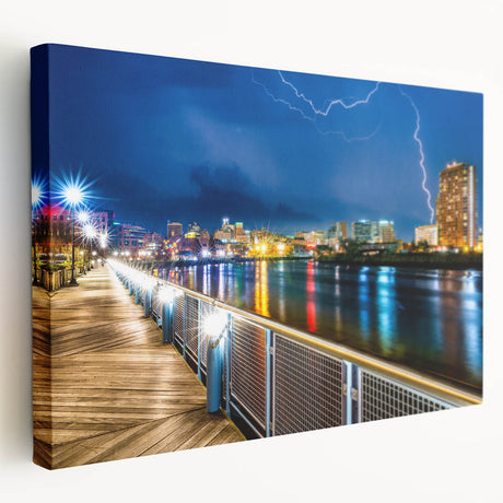 Side view of a stretched canvas depicting a Delaware landscape in muted earth tones, ideal for kitchen wall art.