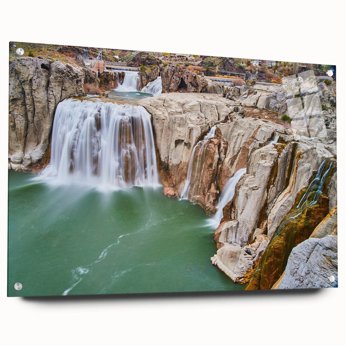 Acrylic print of Idaho scenery featuring expansive blue sky and rolling green hills, ideal for dining room decor.