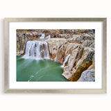 Textured abstract art print of Idaho scenery in muted earth tones, framed with a silver mat, ideal for bedroom art.