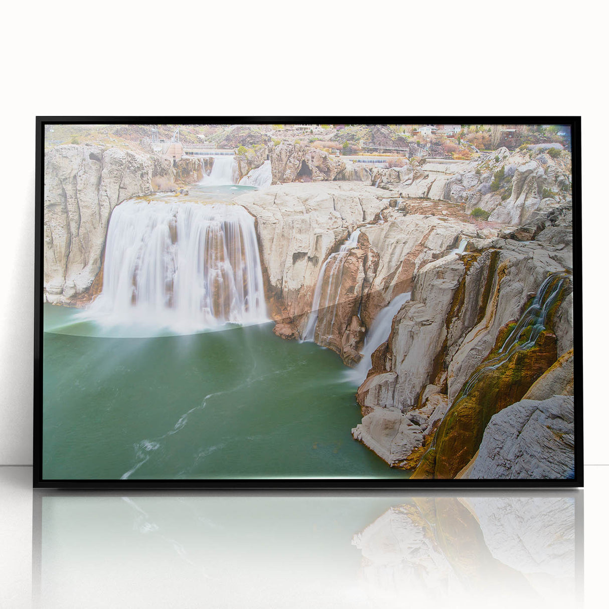 Large abstract wall art of Idaho scenery in black acrylic frame, ideal for modern living room decor.