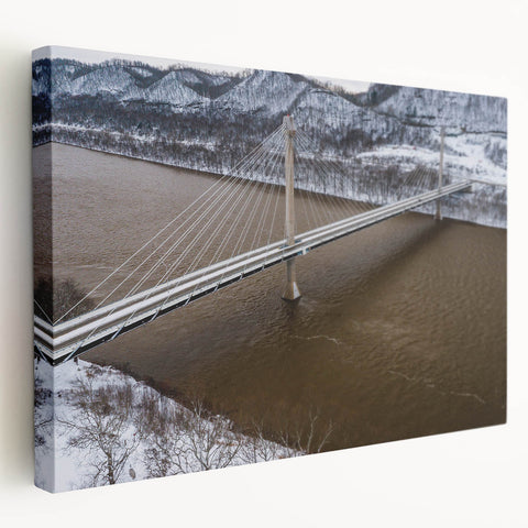 Large art depicting a serene Kentucky landscape in muted green and blue tones on stretched canvas.