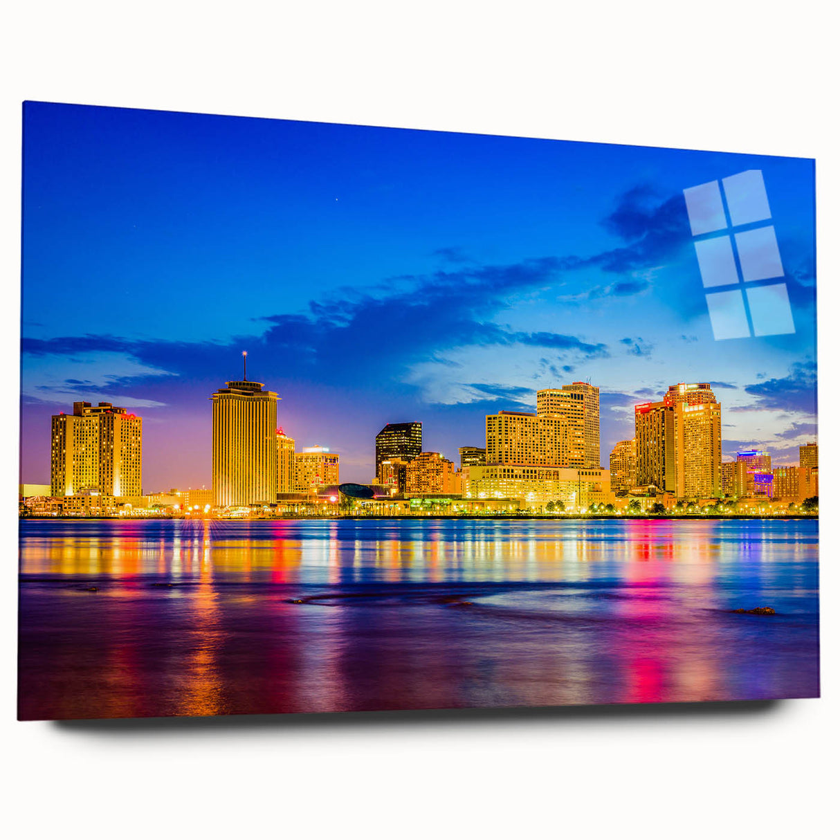 Large abstract wall art of New Orleans scenery in muted earth tones on acrylic glass.
