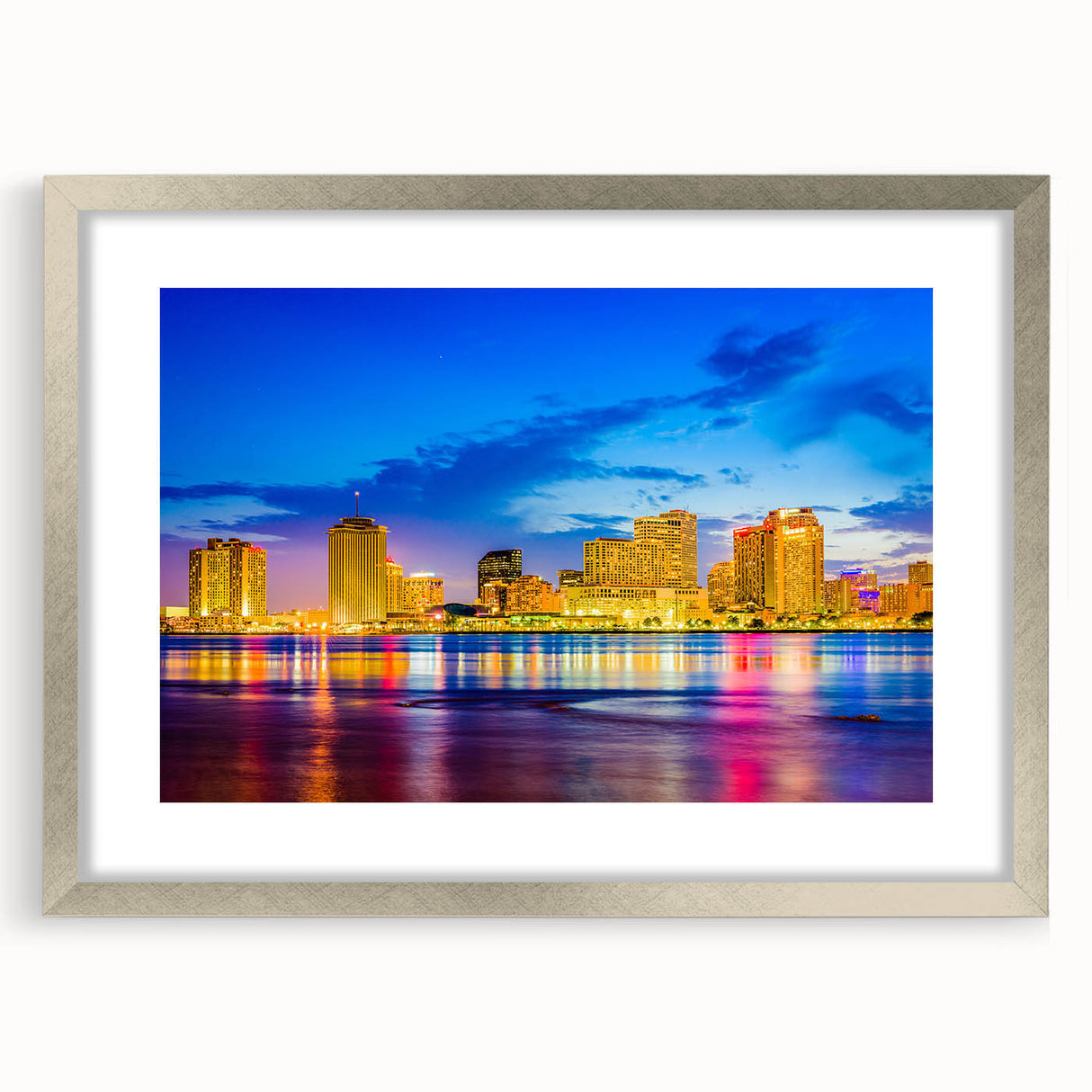 Textured abstract art print of New Orleans scenery in muted earth tones on a framed canvas, ideal for bedroom art.