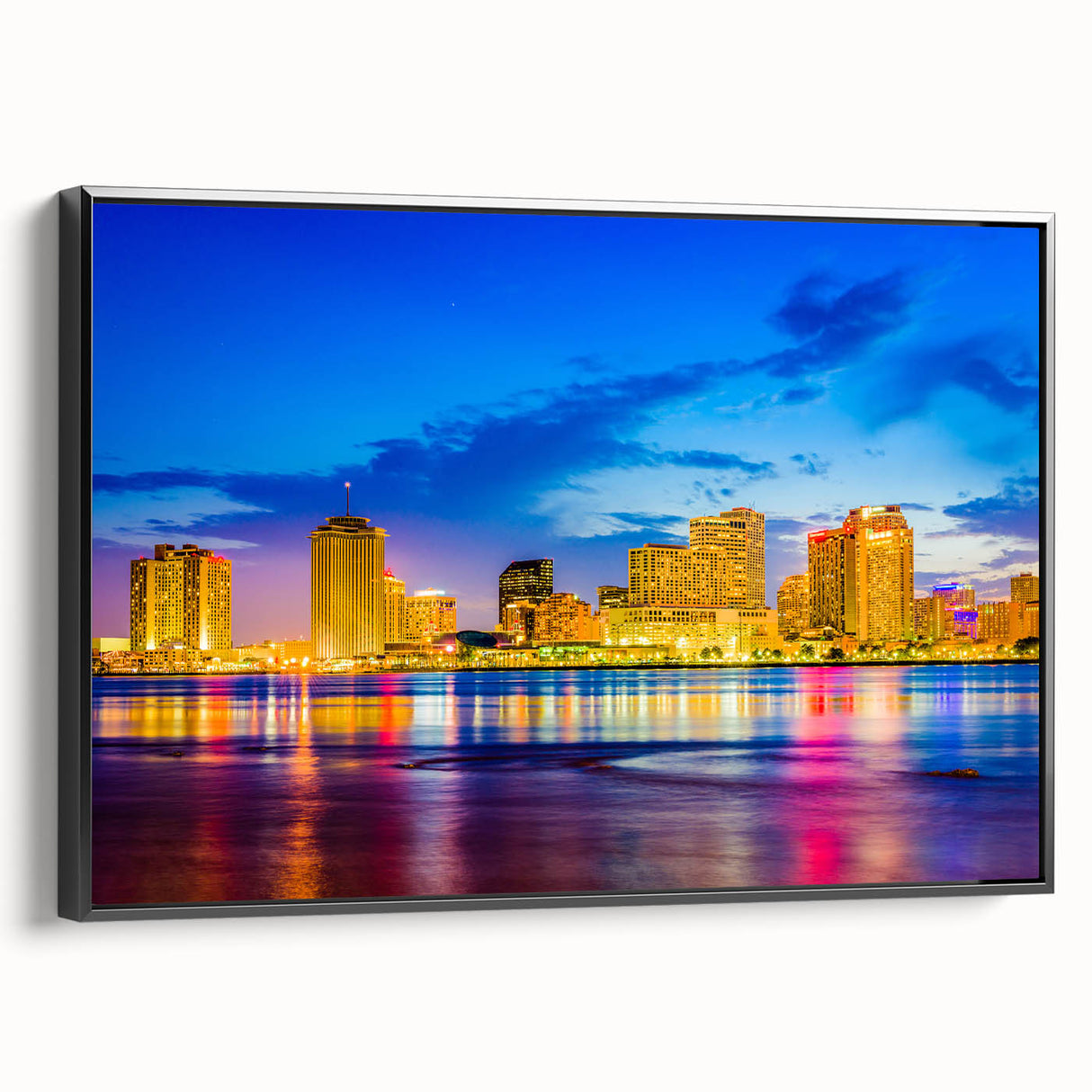 Black and white framed canvas of New Orleans landscape, vintage poster style, ideal for bedroom wall art.