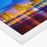 Art deco poster of New Orleans skyline in muted gold and black tones on rolled canvas, suitable for dining room decor.