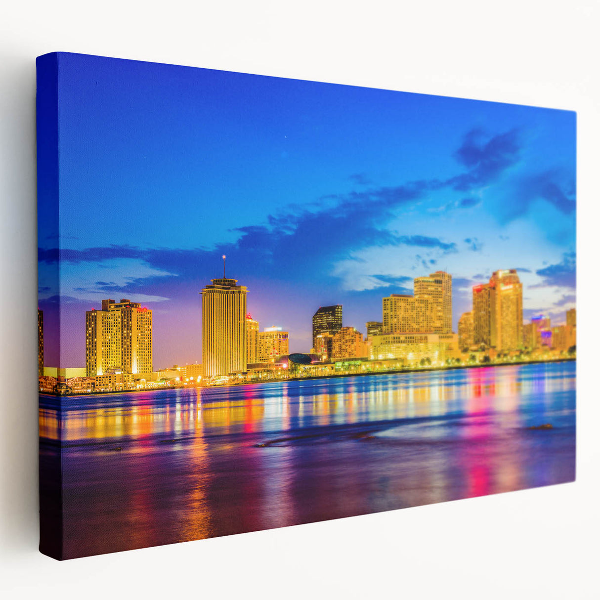 Large art depicting a New Orleans street scene in muted earth tones on stretched canvas, ideal for kitchen wall decor.