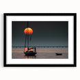 Colorful abstract art print of a Louisiana scenery, in a large black frame with mat, ideal for living room decor.