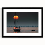 Colorful abstract art print of a Louisiana scenery, in a large black frame with mat, ideal for living room decor.
