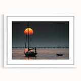 Abstract art print of Louisiana scenery in muted earth tones on a white framed canvas, suitable for dining room decor.