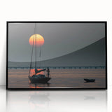 Large abstract wall art depicting a Louisiana landscape in muted green and blue tones, framed in black acrylic.