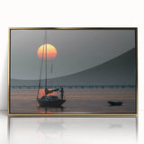 Framed acrylic print of a Louisiana landscape in mid-century modernist style, featuring golden hues.