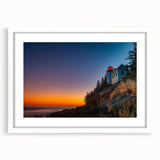Abstract art print of Acadia, Maine in muted blue and green tones on a framed white mat.