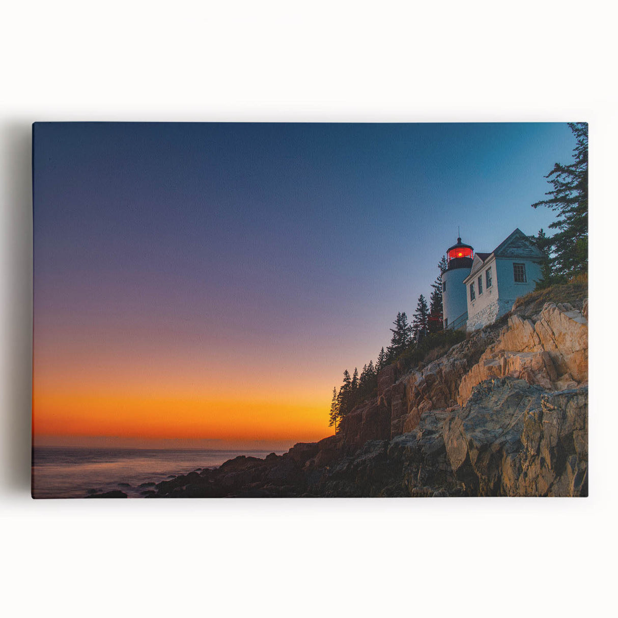 Black and white photograph of Acadia National Park on stretched canvas, ideal for kitchen wall art.