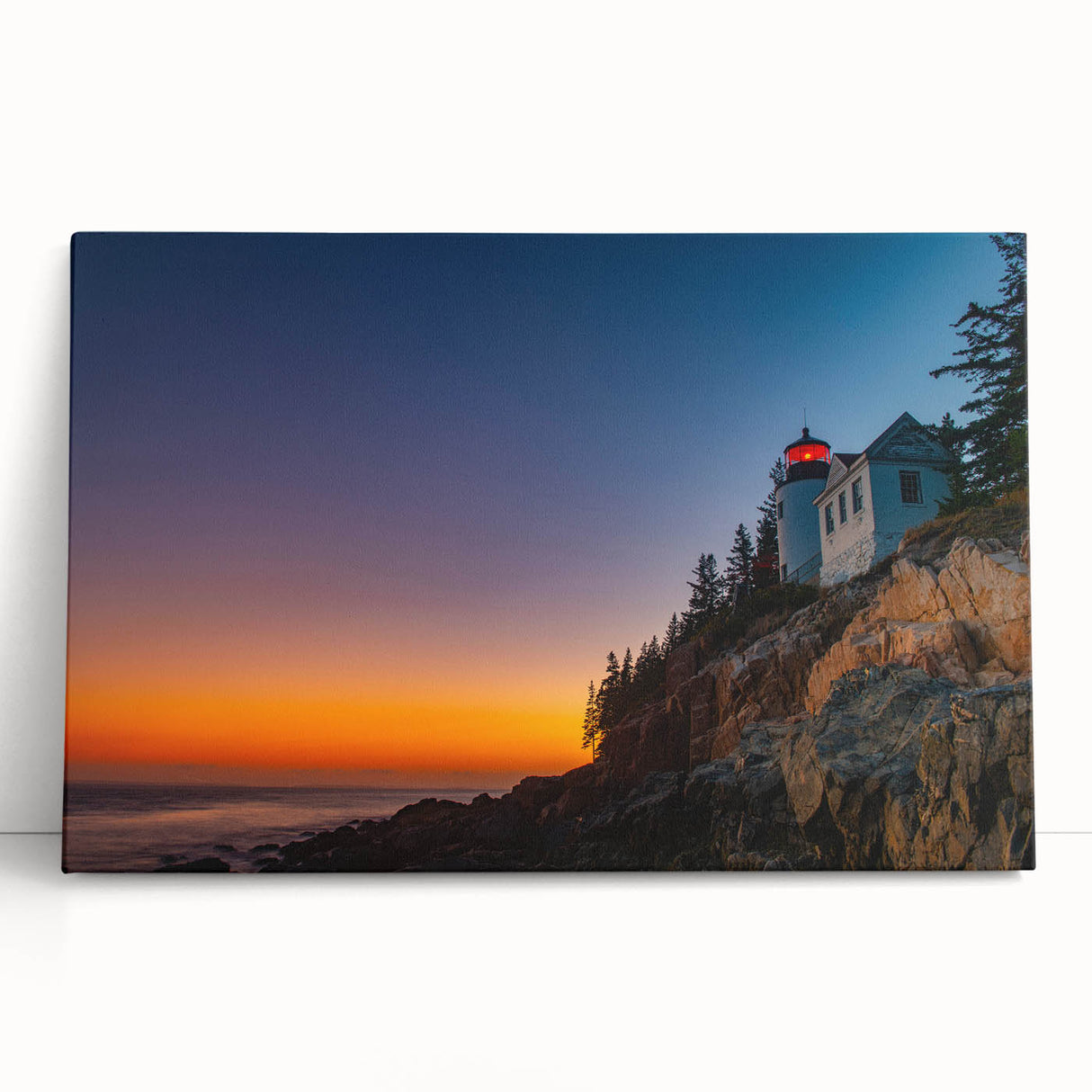 Black and white stretched canvas of Acadia's rugged coastline, ideal for kitchen wall art or bedroom decor.
