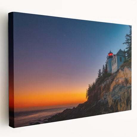 Acadia National Park landscape on large stretched canvas, featuring muted earth tones, ideal for kitchen wall art.