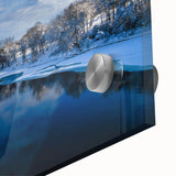 Large abstract wall art of a Maine scenery in muted earth tones on acrylic glass, suitable for dining room decor.