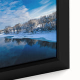 Extra large framed canvas featuring a textured depiction of a Maine landscape in black with colorful art accents.
