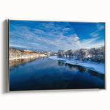 Framed canvas landscape art painting featuring a vintage Maine scenery in muted earth tones, ideal for living room decor.