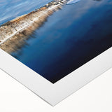 Art deco poster of Maine scenery in muted blues and greens on rolled canvas, suited for dining room or bathroom.