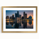 Extra large abstract art print of Detroit skyline in muted gray and gold tones on a framed canvas.