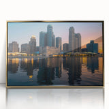 Acrylic print of Detroit skyline in muted gold tones, framed, ideal for modern art wall decor.
