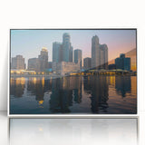 Art Deco style poster of Detroit skyline in muted gray and blue tones, framed acrylic print, ideal for modern art wall decor.