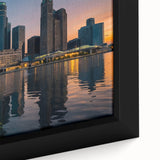 Extra large framed canvas featuring a textured depiction of the Detroit skyline in black with colorful art accents.