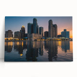 Black and white large art canvas of Detroit skyline, ideal for kitchen wall art or bedroom ambiance.