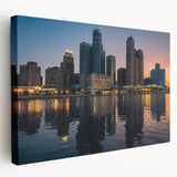 Large canvas print of Detroit skyline in muted gray and blue tones, ideal for kitchen wall art.
