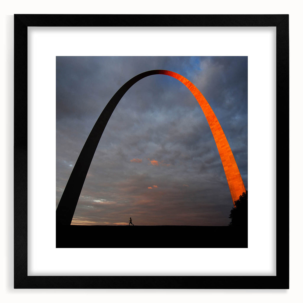 Abstract art print of St. Louis skyline in vibrant, colorful hues on a large, textured canvas, ideal for living room decor.