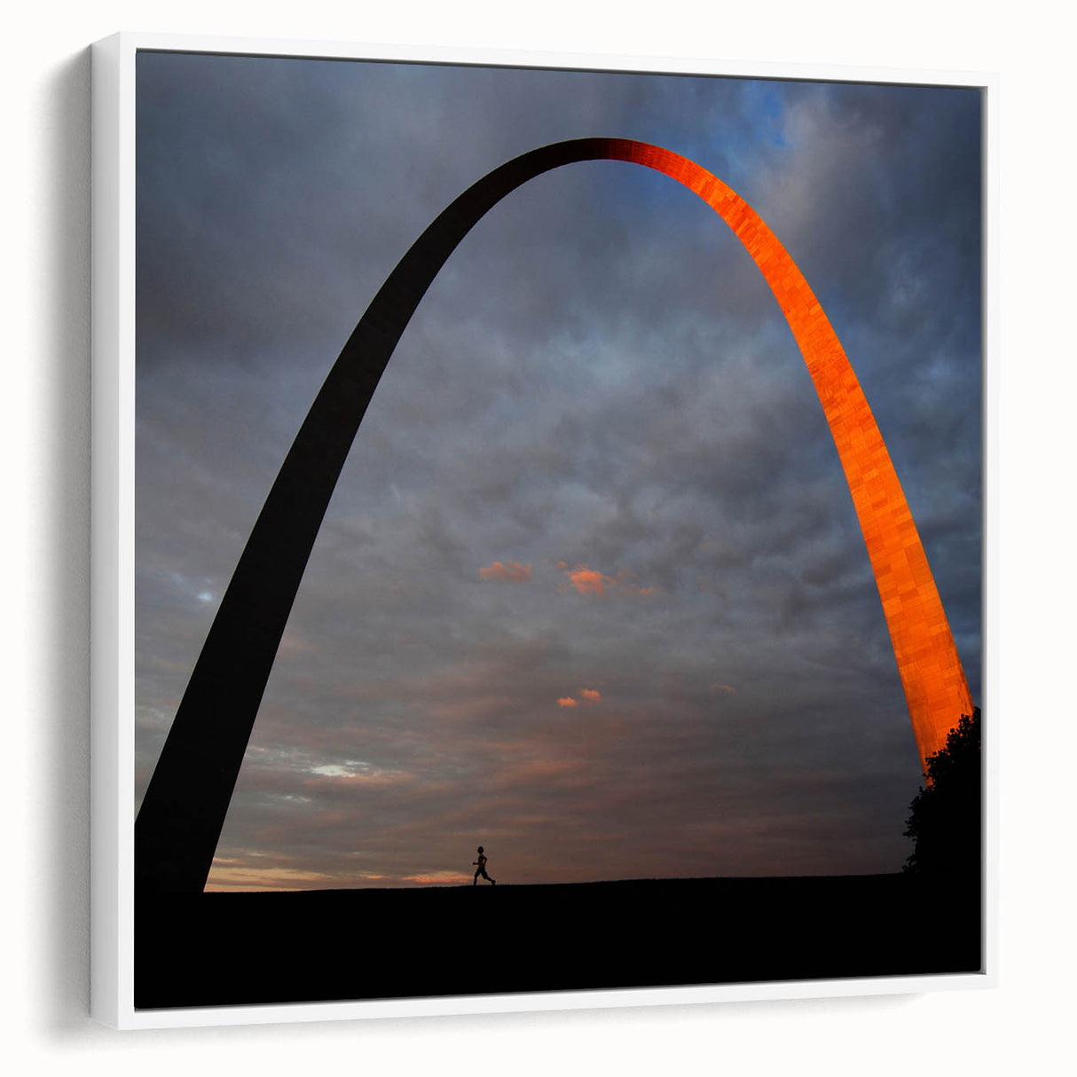 Vintage poster art of St. Louis skyline in vibrant colors on a large framed canvas, ideal for living room decor.