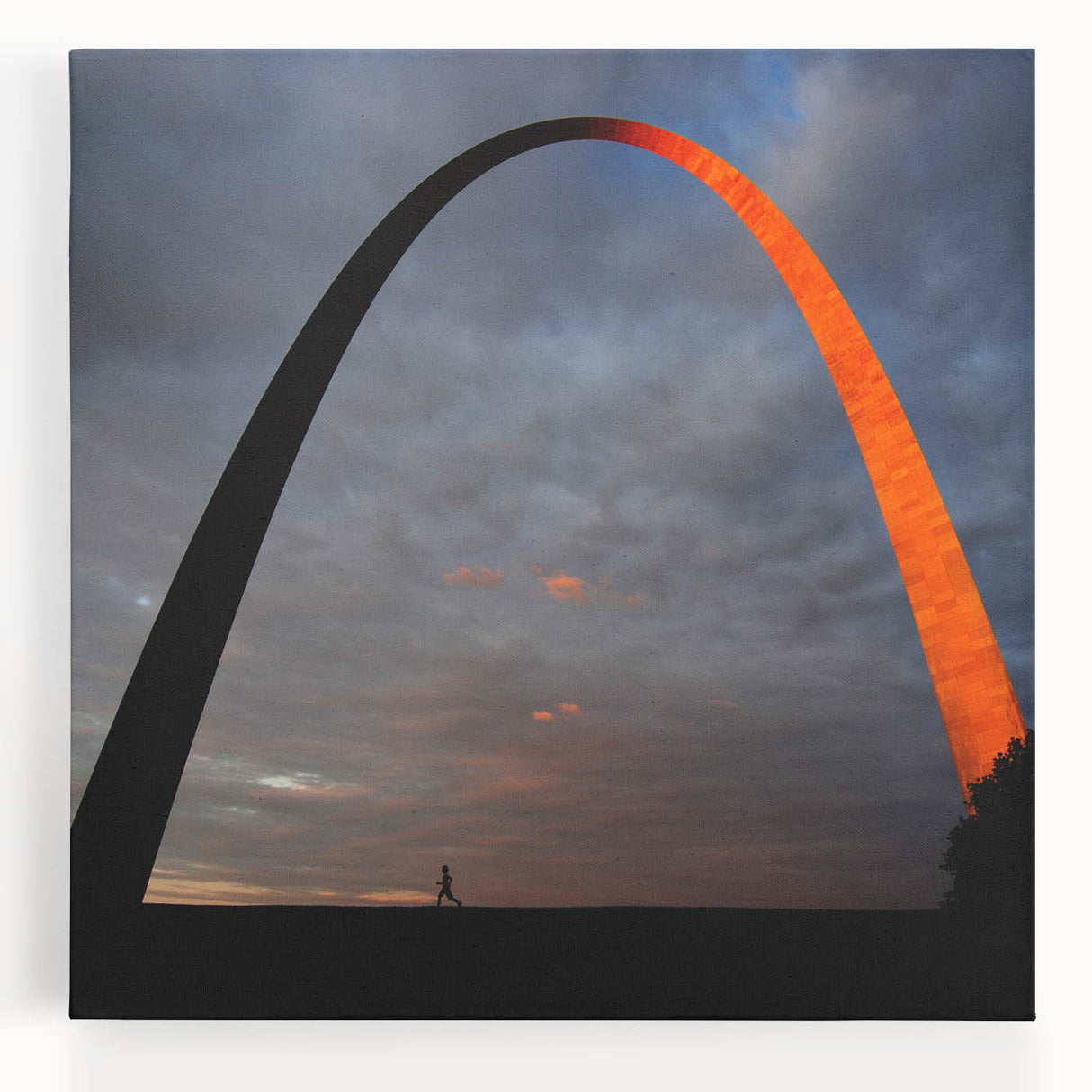 Black and white stretched canvas featuring the St. Louis skyline, ideal for kitchen wall art.