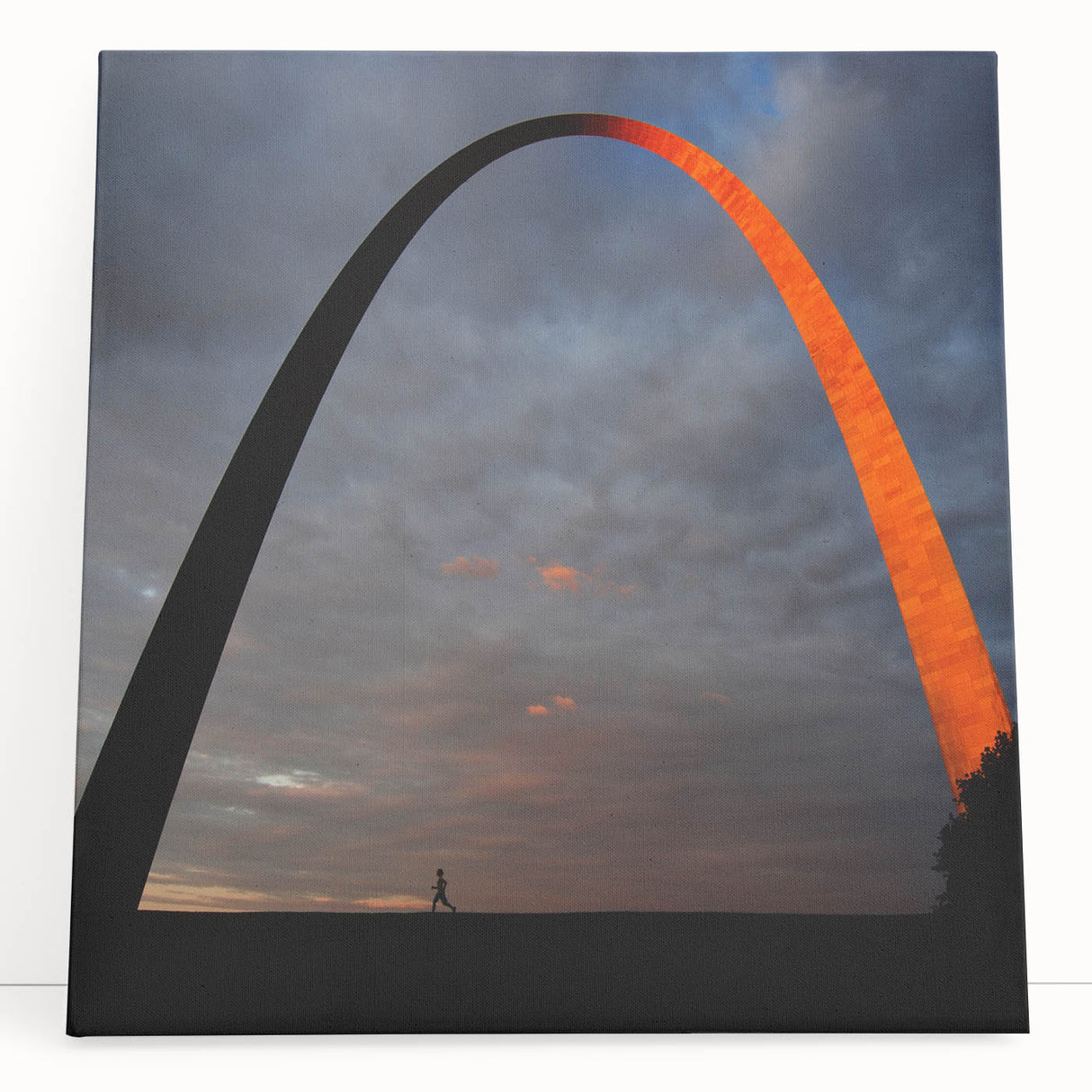 Black and white stretched canvas of St. Louis skyline, ideal for kitchen wall art or bedroom ambiance.