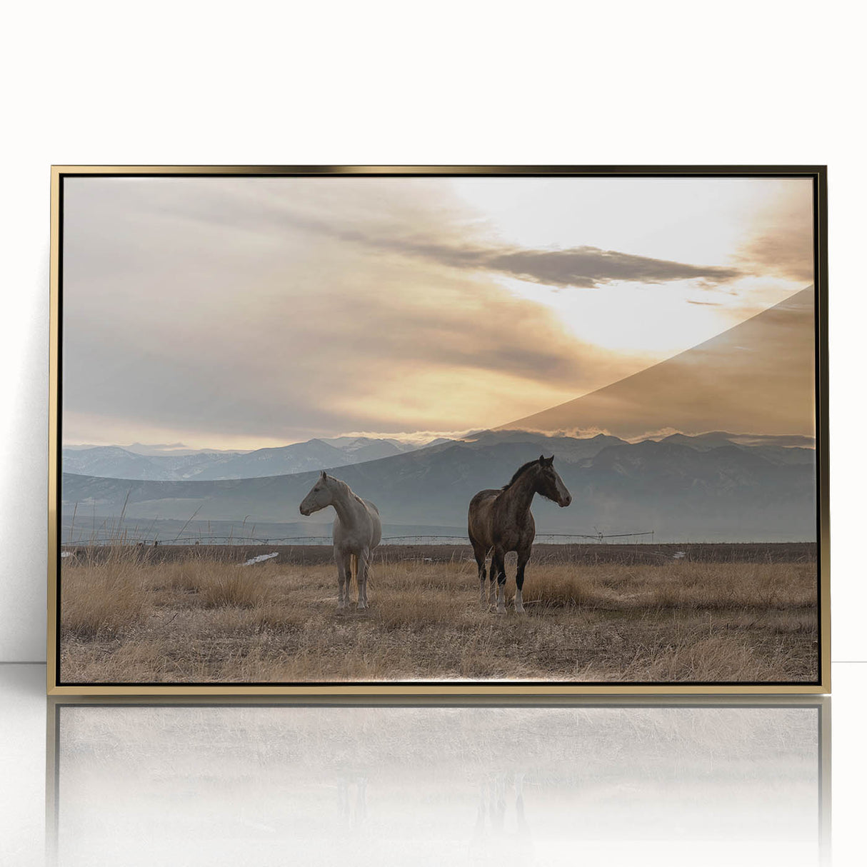 Large art print of a serene Montana landscape in muted earth tones on a framed acrylic, ideal for modern art wall decor.
