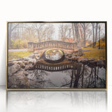 Large art print of a New Jersey scenery in mid-century modernist style, with muted earth tones on a framed acrylic.