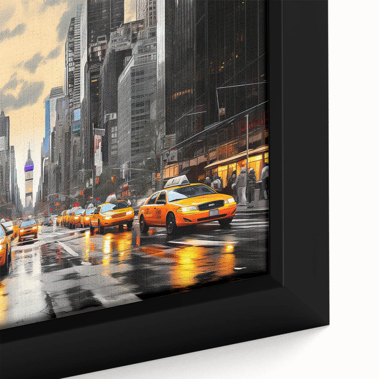 Extra large black wall art of Manhattan skyline in colorful, textured acrylic on canvas, ideal for living room decor.