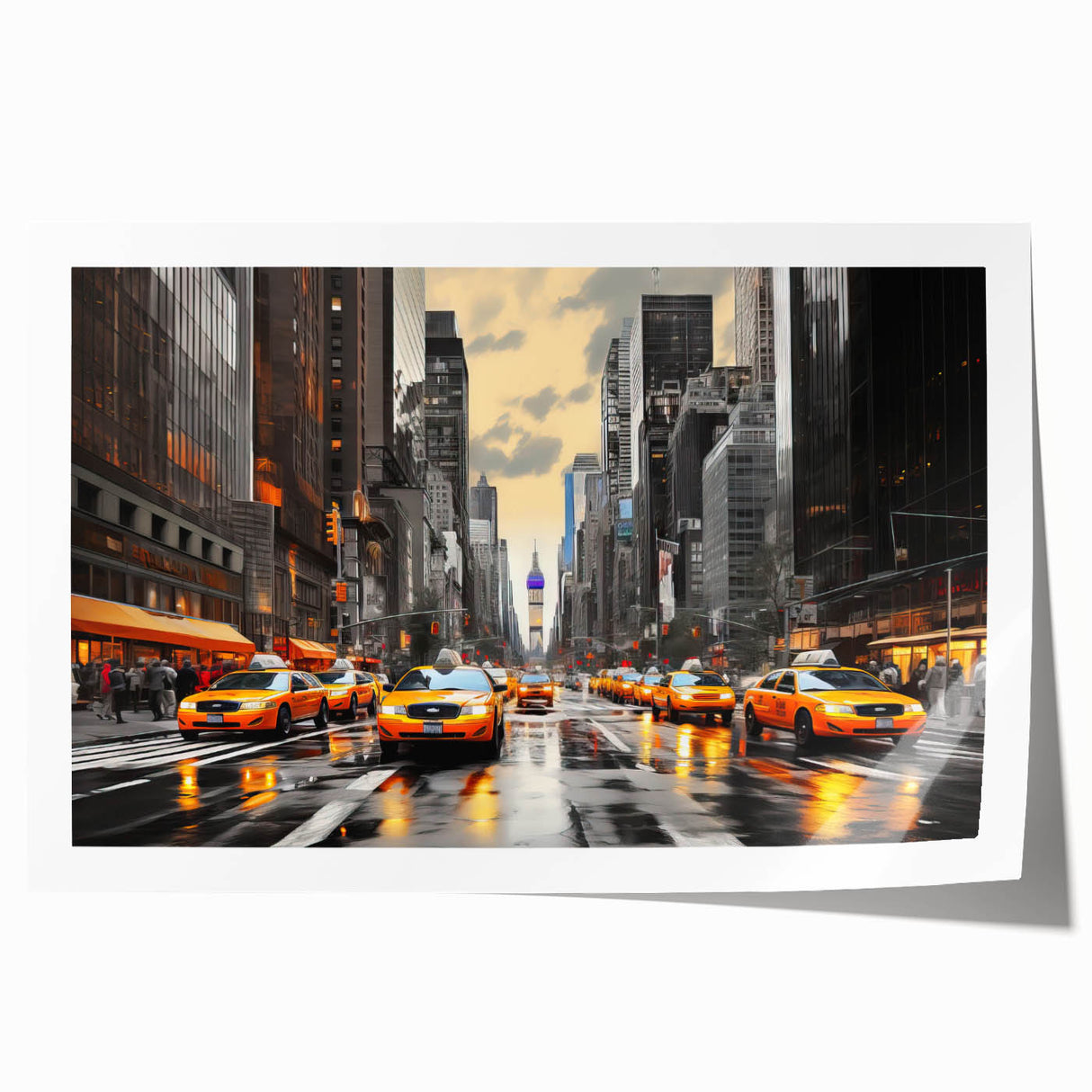 Extra large rolled print of Manhattan skyline with muted gray and blue tones, ideal for art wall dining room.