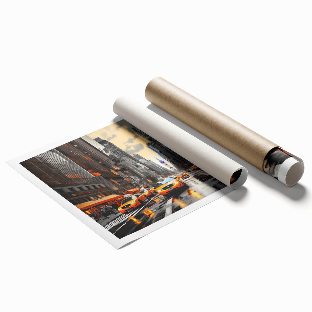 Extra large rolled print of Manhattan skyline in muted gray and blue tones, ideal for classy bathroom wall art.