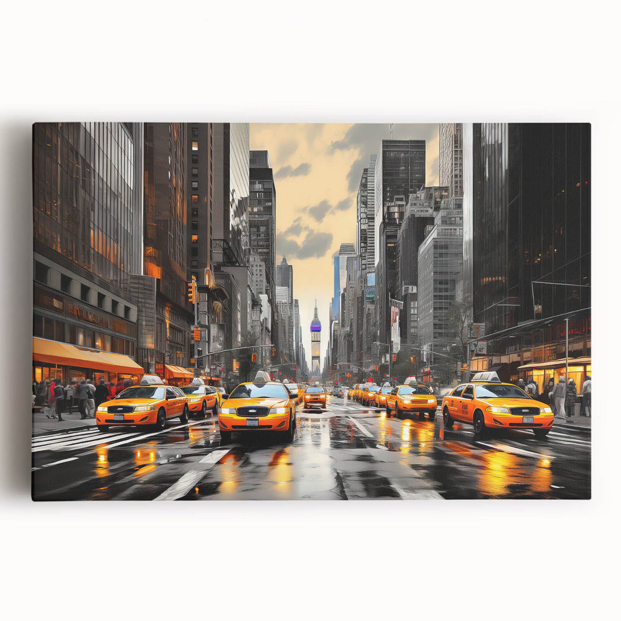 Black and white large art print of Manhattan skyline on stretched canvas, suitable for kitchen wall art.