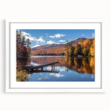 Abstract art print of Vermont scenery in muted earth tones on a framed white mat, ideal for bedroom or dining room decor.