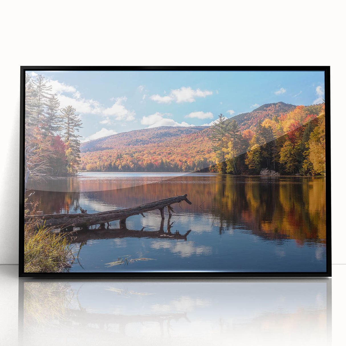 Large abstract wall art featuring a Vermont landscape in muted earth tones on a framed acrylic print.