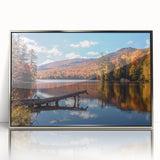 Mid-century modernist art depicting Vermont scenery in muted earth tones on a framed acrylic, suitable for nursery wall art.