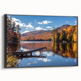 Black and white wall art featuring a vintage poster-style landscape of Vermont, presented on a framed canvas.