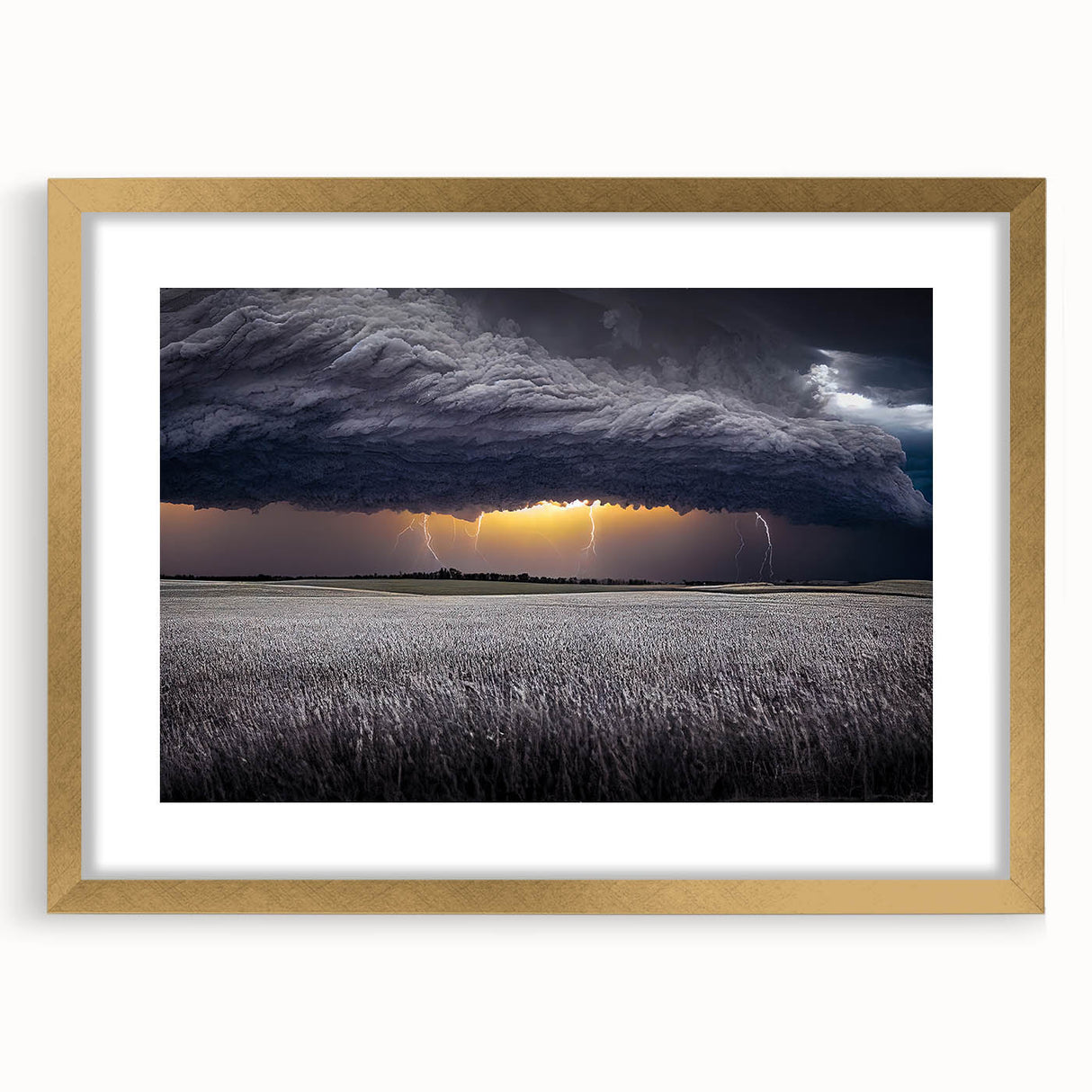 Extra large abstract art print of Palouse, Washington, featuring textured green and brown tones on a gold-framed canvas.