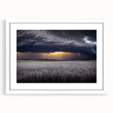 Abstract art print of Palouse, Washington in muted earth tones, framed with a white mat.