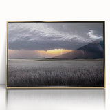 Mid-century modernist style landscape of the Palouse region in muted earth tones on a framed acrylic.